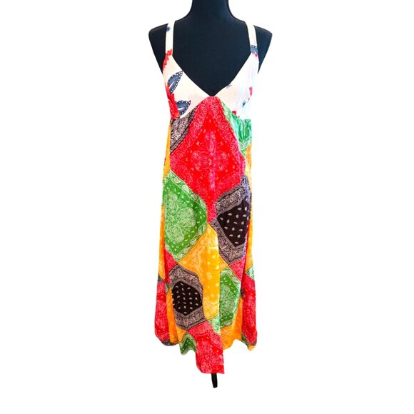 Blue Plate Vintage Bandana Patchwork Maxi Dress Sleeveless V-Neck Cottage Boho - Picture 1 of 8